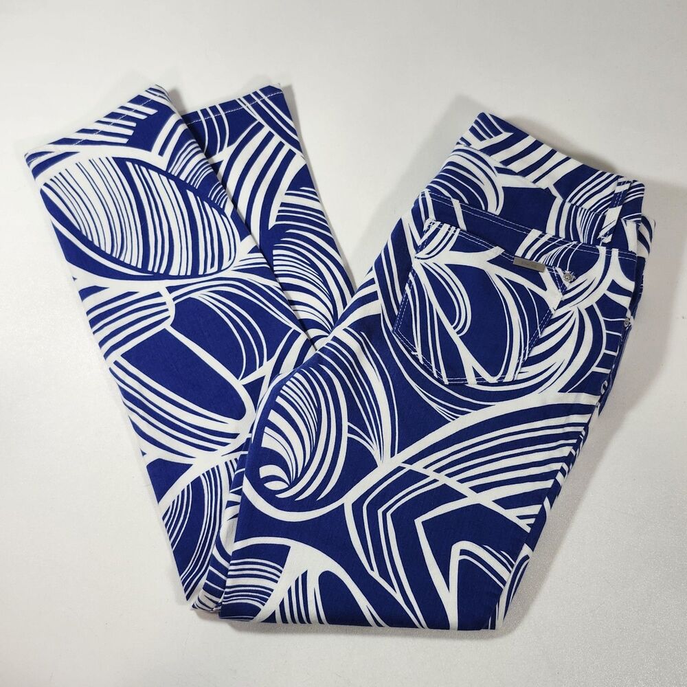 Chicos The So Slimming Girlfriend Ankle Pants Sz 0 XS XXS Blue White Capris